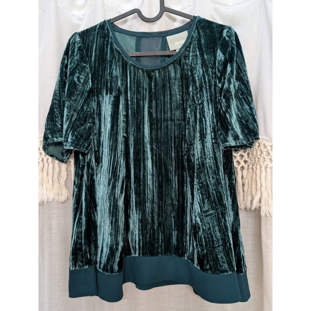 Anthropologie Maeve Green Crushed Velvet Swing Top Women's Size Extra Small XS